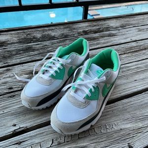 Nike Air Max 90 sneakers, size 10D, white/green/gray